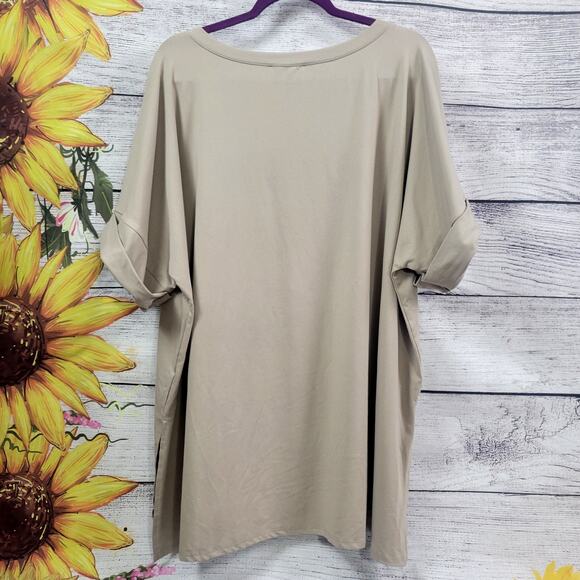 Zenana Soft Rolled Short Sleeve Top Tan Size 3X - Picture 7 of 7